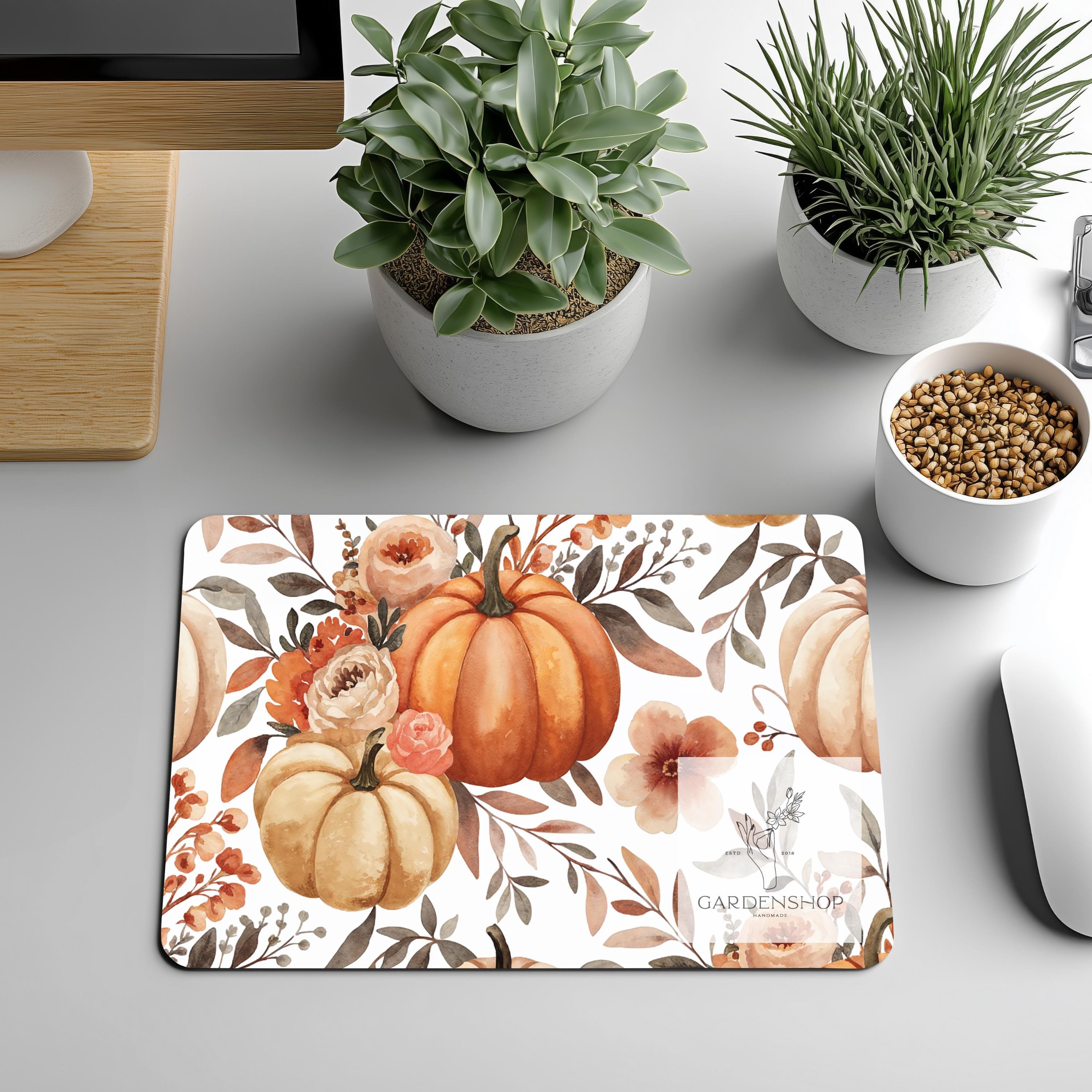 Floral Pumpkin Mouse Pad | Office Accessories | Fall Desk Decor | Neoprene Slip Resistant | Office Gift Ideas | Cute Office Mouse Pad