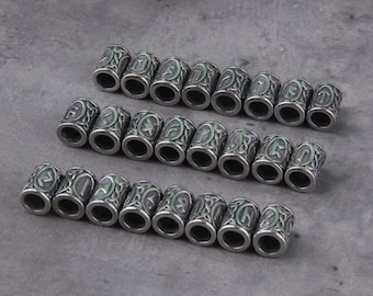 24 Stainless Steel Viking Runes Beads, 6mm hole