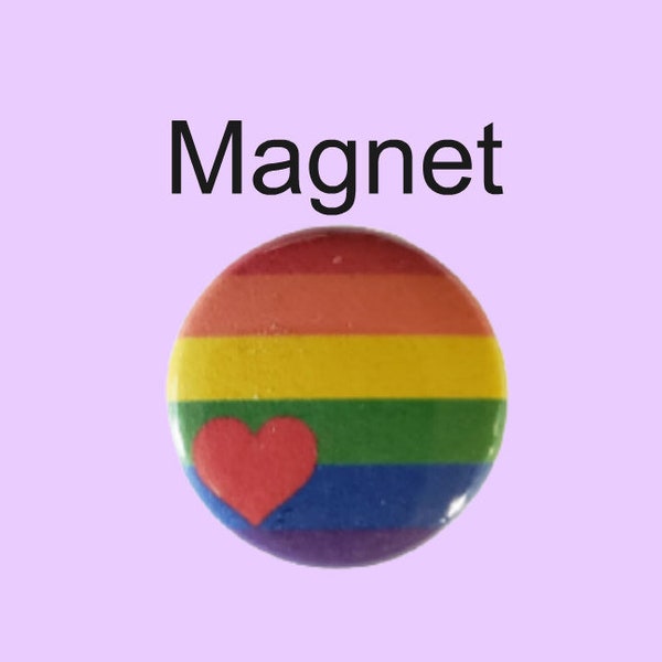 Rainbow with red heart 1" inch refrigerator magnet, rainbow magnet, fridge magnet