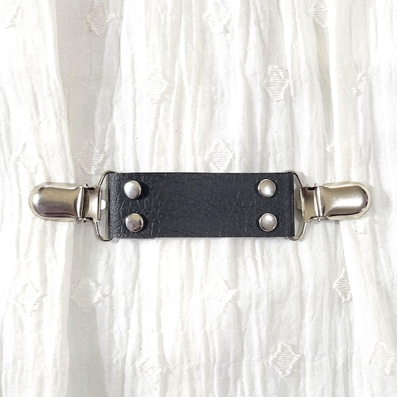black metal clip for dress Faux Black Leather Looking Fabric Cinch Clip W/ Silver Tone Clips. Shirt  Clip, Dress Clip, Sweater Clip, Skirt Clip, Jacket Clip, Cloak Clip