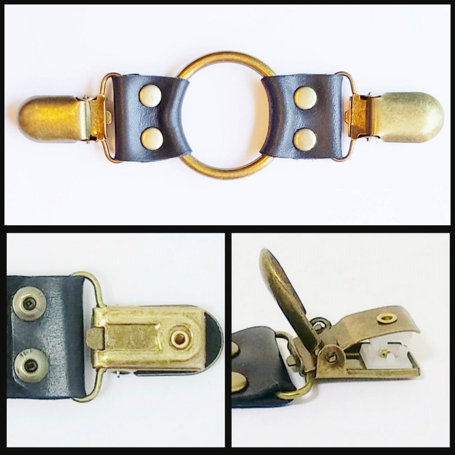 Black Leather Cinch Clip With Bronze Tone Clips & Oring. Etsy