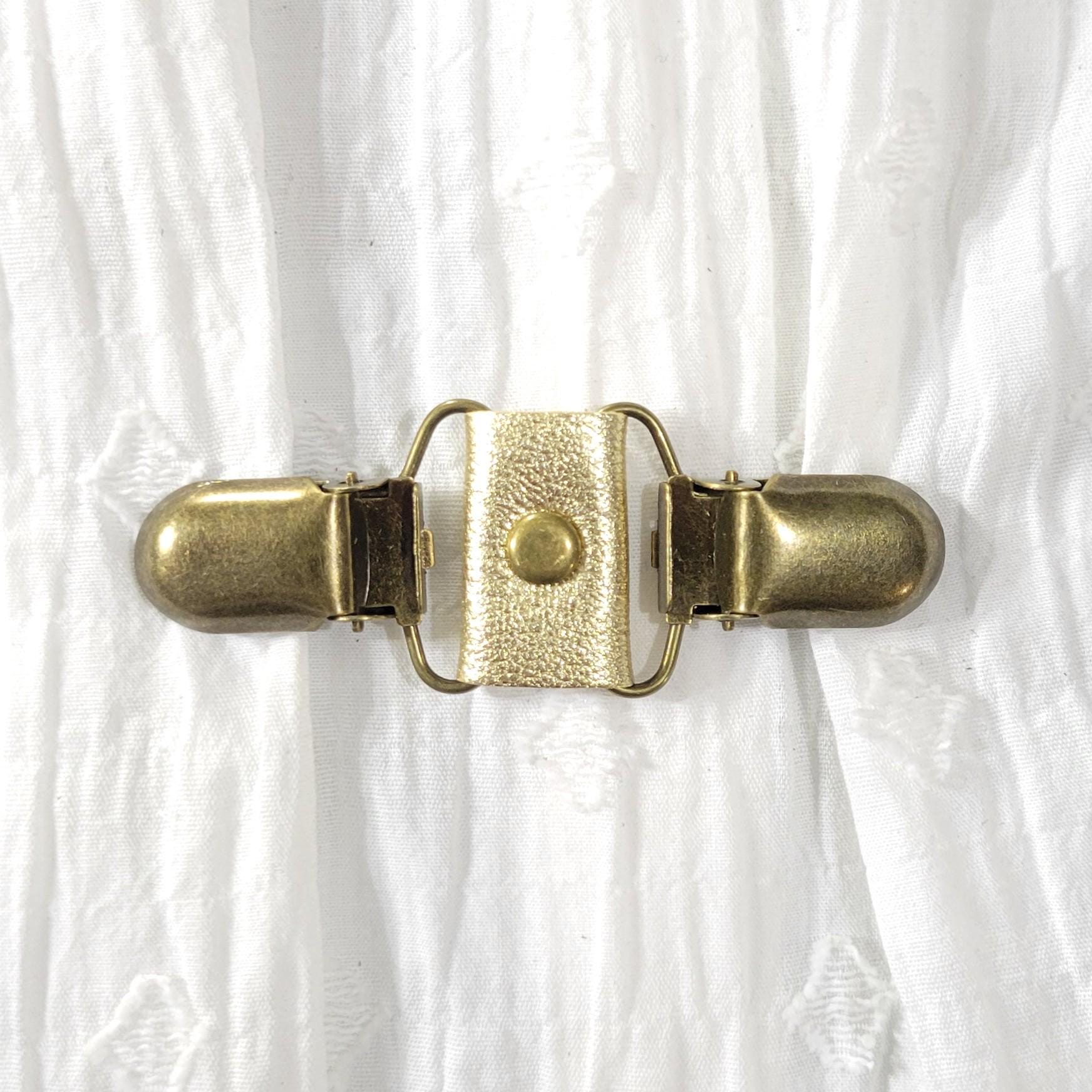 Gold Metallic Mini Leather Cinch Clip W/ Bronze Tone Clips. Dress