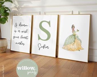 Set of 3 Disney inspired Princess Personalised Name Prints | Disney Princess Artwork | Disney bedroom | Personalised Prints|Children bedroom