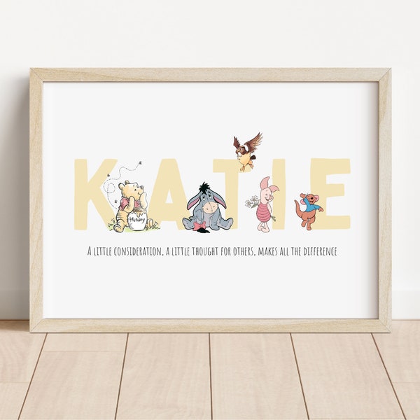 Winnie the Pooh Personalised Name Print | Winnie the Pooh nursery | New baby gift | Winnie the Pooh print | Personalised name baby print