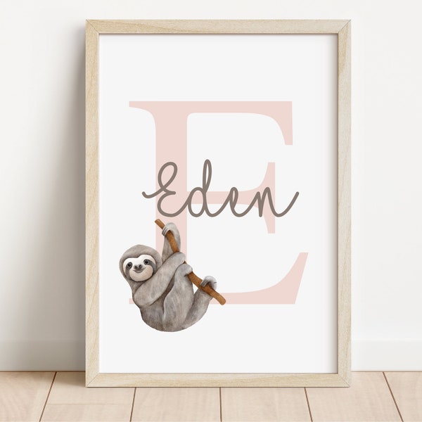 Sloth Personalised Name Print | Sloth bedroom artwork | Sloth prints | Children bedroom playroom prints | Jungle bedroom prints