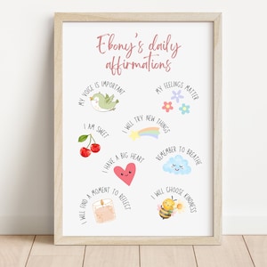 Affiche personnalisée d'impression d'affirmations quotidiennes pour filles | Affiche imprimée de cartes de vœux | Impressions pour chambre de fille | Impressions prénom fille | Inspiration