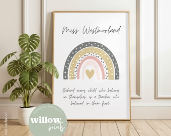 Personalised teacher rainbow print | Teacher thank you card | End of school year gift | School nursery gift |Teacher thank you|Teacher print