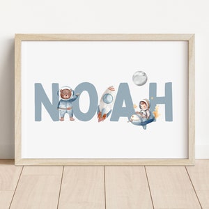 Impresión de nombre personalizada del espacio / Impresiones de la habitación del espacio / Decoración de guardería del espacio / Habitación infantil del espacio / Impresión del nombre del astronauta / Regalo para niños