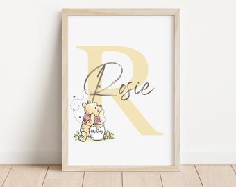 Winnie the Pooh Personalised Name Print | Winnie the Pooh nursery | New baby gift | Winnie the Pooh print | Personalised initial baby print
