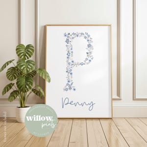 Floral Initial Name Print | Pink Flower Nursery Art | Girl Nursery Artwork Prints | Baby Nursery Prints | Floral Prints | Ditsy Florals