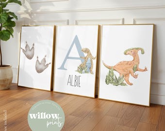 Set of 3 Dinosaur Personalised Name Print | Dinosaur Wall Art |Personalised Name Print| Children room decor | Dinosaur theme art | Dinosaurs