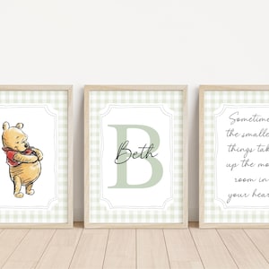 3er-Set Winnie the Pooh Vintage personalisierter Name Print | Winnie Puuh Kinderzimmer | Neues Baby Geschenk | Winnie the Pooh Zitat|Personalisiertes Baby