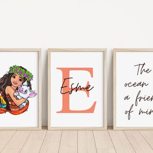 Set mit 3 Disney inspirierten Prinzessinnen-Drucken | Disney Prinzessin Kopf Kunstwerk | Disney Schlafzimmer | Personalisierte Drucke | Kinder Schlafzimmer