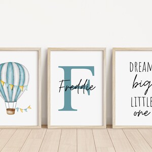 Set of 3 Hot Air Balloon Personalised Name Print | Hot Air Ballon Baby Birth Announcement | Nursery Artwork | Baby Personalised Baby Gift
