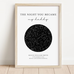 Carte des étoiles de la nuit où tu es devenu mon papa | La nuit où tu es devenue ma maman | Carte des étoiles personnalisée pour nouveaux parents | Nouveau cadeau de bébé