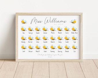 Personalised teacher thank you print / Teacher gift / End of school year gift /Teacher / Class gift / Personalised bee teacher print