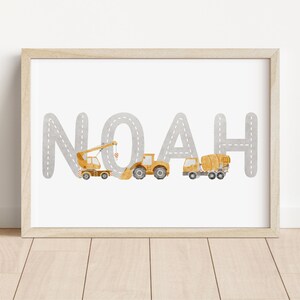 Konstruktion Personalisierte Name Print | Baustelle | Kinderzimmer Poster | Poster fürs Kinderzimmer | Bagger Drucke | Jungen personalisierte Drucke