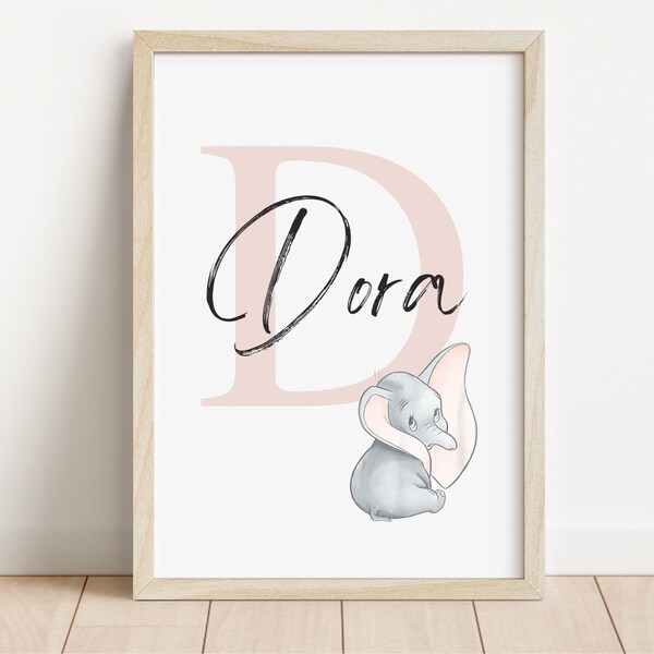 Dumbo Personalised Name Print | Children's room | Nursery Birth Announcement | Dumbo Nursery Print | Initial Print | New baby gift