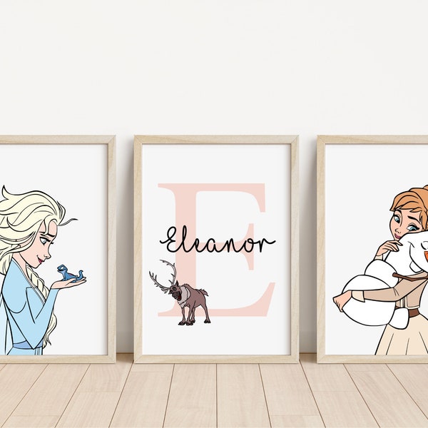 Set of 3 Frozen Personalised Name Print | Elsa Personalised | Disney | Anna Personalised | Elsa & Anna | Frozen Childrens bedroom artwork