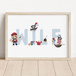 Impresión de nombre personalizada de pirata / Fiesta de cumpleaños pirata / Regalo de cumpleaños para niños / Dormitorio pirata / Pirata personalizado / Impresión personalizada