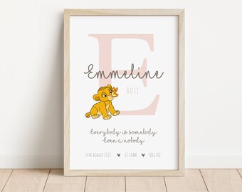 Lion King Birth Detail Print | Lion King Disney Personalised Print | Nursery Sign | New baby gift | Birth Details Sign | Custom Name