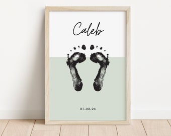 Baby Footprint Personalised Print Kit | Birth Detail Print | Footprint impression print | New baby gift | Personalised Nursery Name Print