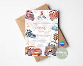 Cars Birthday Party Invitiation Template | Editable Invite | Cars Disney Birthday Party | Children Party Invite | Canva Editable Template