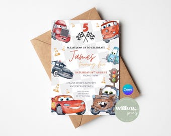 Cars Birthday Party Invitiation Template | Editable Invite | Cars Disney Birthday Party | Children Party Invite | Canva Editable Template