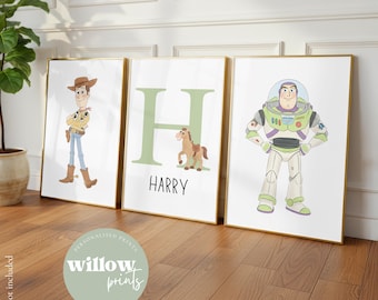 Set of 3 Toy Story Personalised Watercolour Name Print | Toy Story room | Toy Story personalised | Children's Room | Woody |Toy Story Prints