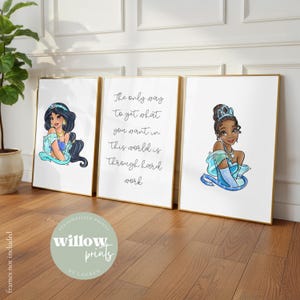 Set di 3 stampe personalizzate di principesse ispirate alla Disney / Grafica con testa di principessa Disney / Camera da letto Disney / Stampe personalizzate / Camera da letto per bambini