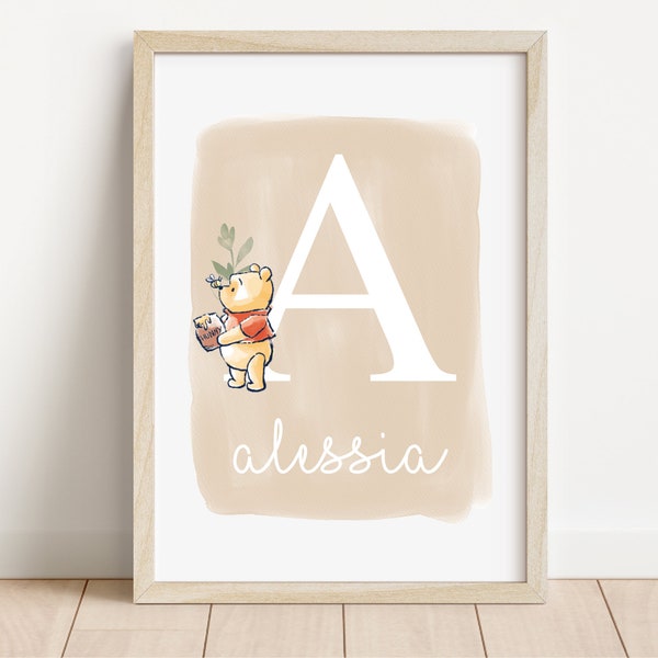 Winnie the Pooh Personalised Name Print | Winnie the Pooh nursery | New baby gift | Winnie the Pooh print | Personalised initial baby print