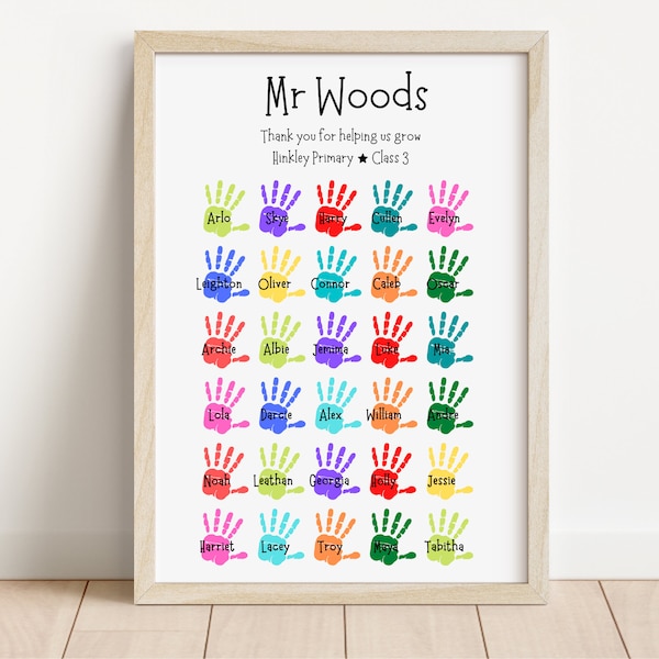 Gepersonaliseerde leraar bedankafdruk / Leraar cadeau / Einde schooljaar cadeau / Leraar / Klasse cadeau / Gepersonaliseerde handafdruk leraar print