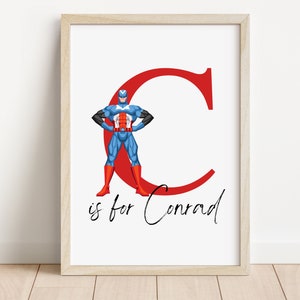 Impresión de nombre personalizado de superhéroe / Impresión de habitación de superhéroe / Impresión personalizada de Marvel / Arte de habitación de Marvel / Tema de superhéroe / Arte de pared para niños