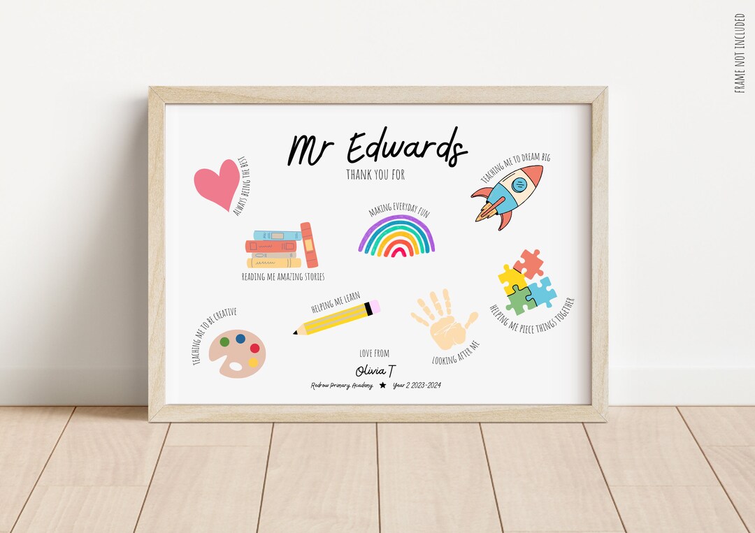 Personalised Teacher Thank You Print | Teacher Gift | End of Year Gift ...