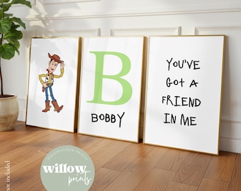 Set of 3 Toy Story Personalised Name Print | Toy Story room | Toy Story personalised | Children's Room | Woody | Buzz Lightyear bedroom