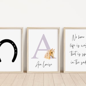 Set of 3 Horse Personalised Name Print Children's room Horse Bedroom Print Horse Decor Children Name Print Equine print Stables image 4