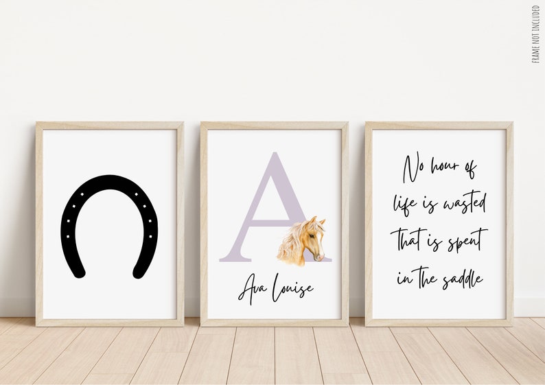 Set of 3 Horse Personalised Name Print Children's room Horse Bedroom Print Horse Decor Children Name Print Equine print Stables image 4