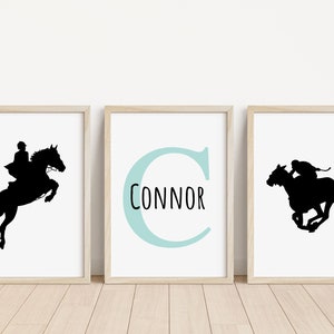 Set of 3 Horse Personalised Name Print Children's room Horse Bedroom Print Horse Decor Children Name Print Equine print Stables image 3
