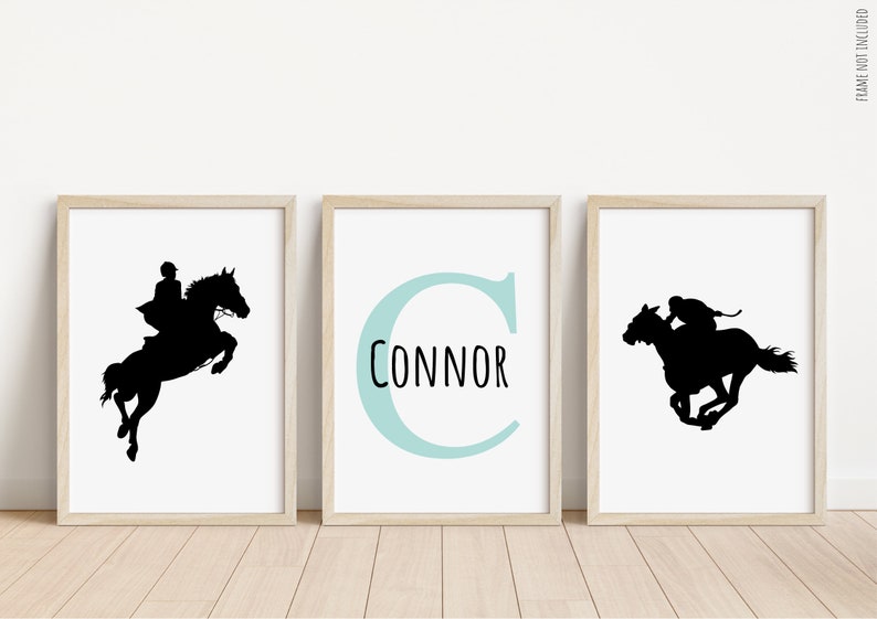 Set of 3 Horse Personalised Name Print Children's room Horse Bedroom Print Horse Decor Children Name Print Equine print Stables image 3