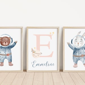 Juego de 3 impresiones de nombre personalizadas del espacio / Impresiones de habitaciones espaciales / Decoración de guardería espacial / Habitación infantil espacial / Impresión de nombre de astronauta / Impresión solar
