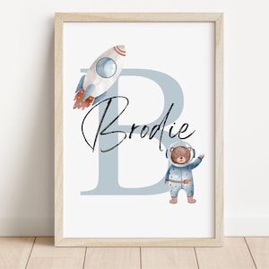 Impresión de nombre personalizada del espacio / Impresiones de la habitación del espacio / Decoración de guardería del espacio / Habitación infantil del espacio / Impresión del nombre del astronauta / Regalo para niños