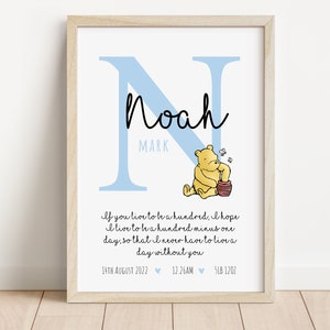 Winnie the Pooh Birth Detail Print | Winnie the Pooh Personalised Print | Nursery Sign | New baby gift | Birth Details Sign | Custom Name