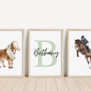 Set of 3 Horse Personalised Name Print Children's room Horse Bedroom Print Horse Decor Children Name Print Equine print Stables image 2