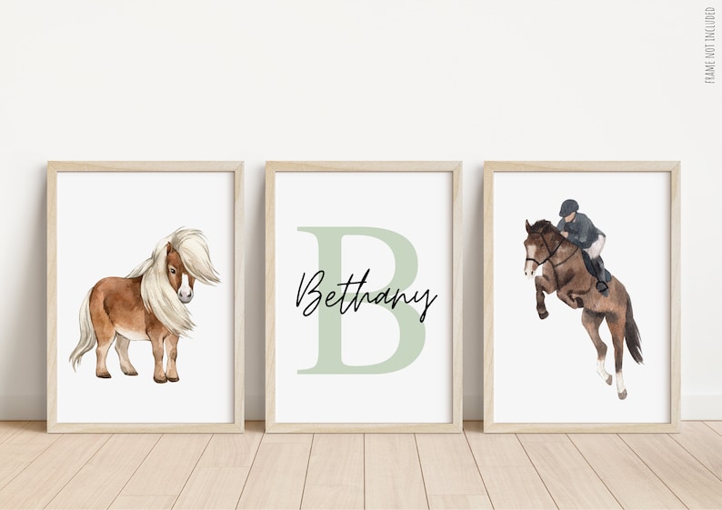 Set of 3 Horse Personalised Name Print Children's room Horse Bedroom Print Horse Decor Children Name Print Equine print Stables image 2