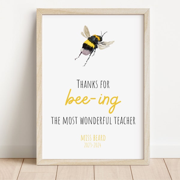 Personalised teacher bee thank you print | Teacher bee gift | End of school year gift | Nursery gift | Teacher personalised print |Bee Print