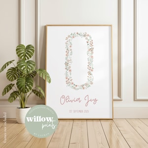 Stampa iniziale floreale personalizzata con nome / Regalo per neonata / Stampa floreale con nome / Stampe personalizzate per bambine / Stampa per la cameretta dei bambini / Stampa floreale rosa