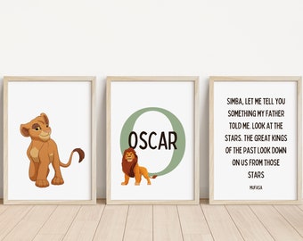 Set of 3 Lion King Personalised Name Print | Lion King Nursery Print | Personalised Name Print | New baby gift | Disney bedroom prints