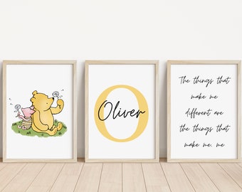 Set of 3 Winnie the Pooh Personalised Name Print | Winnie the Pooh nursery | New baby gift | Winnie the Pooh quote print | Personalised baby