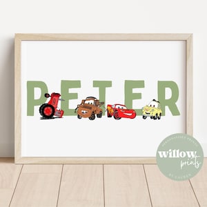 Stampa personalizzata con nome Cars / Stampe di Saetta McQueen / Grafica Cars Disney Pixar / Stampa per camera da letto Cars / Stampa personalizzata con nome per bambini
