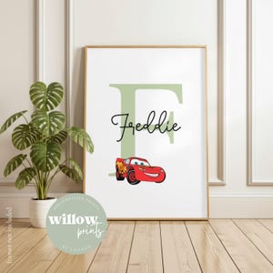 Stampa personalizzata con nome Cars / Stampe di Saetta McQueen / Grafica Cars Pixar / Stampe per camera da letto Cars / Stampa personalizzata con nome per bambini
